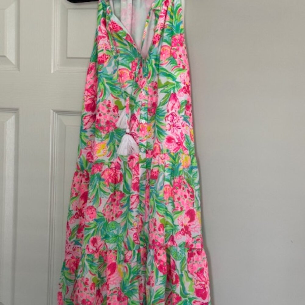 Lilly Pulitzer Pink and Green Tassel Sleeveless Swing Dress